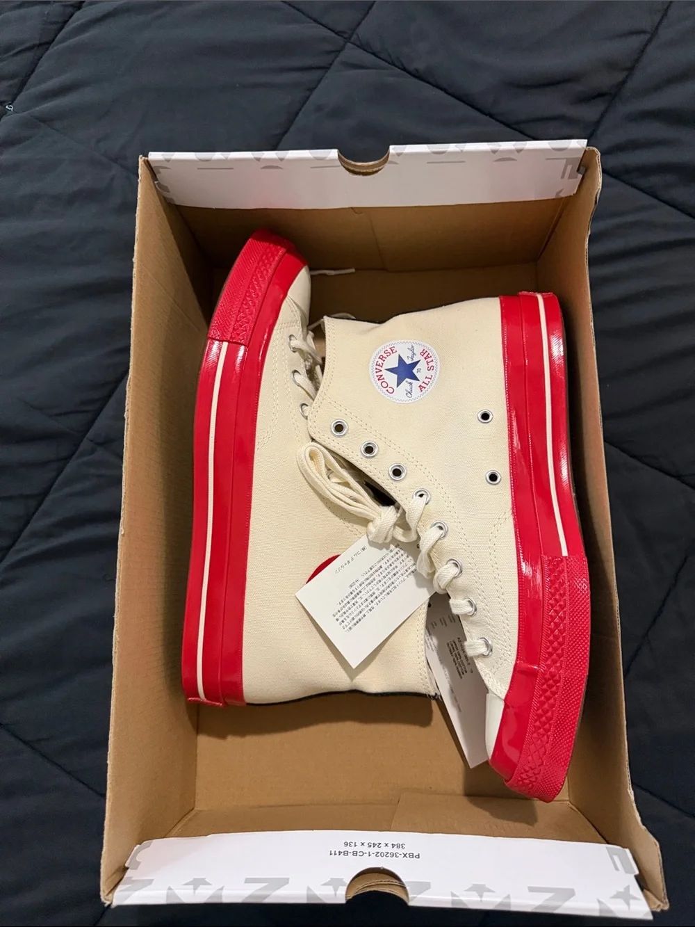 Converse Cream High Top Sneakers with Red Platform Sole